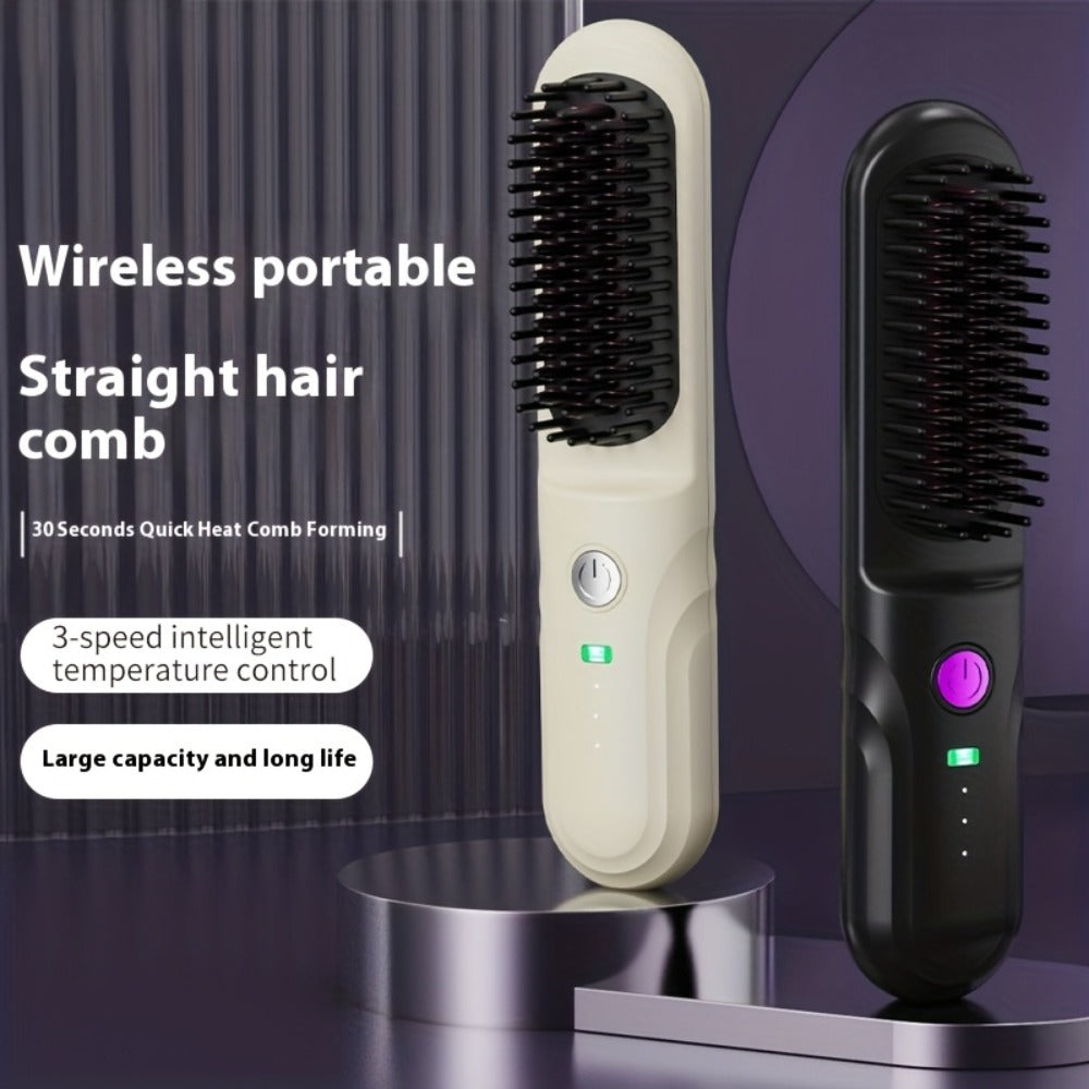 Wireless Hair Straightener Comb - Portable Cordless Straightening Brush with 3-Min Fast Heat, 3 Temp Settings 170-190°C, Negative Ion Technology, 3D Comb Design, Lightweight Travel Hair Straightener