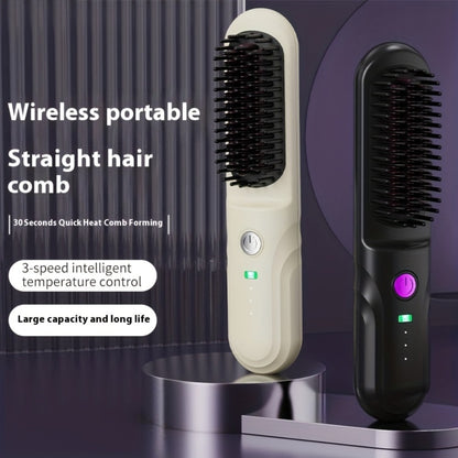 Wireless Hair Straightener Comb - Portable Cordless Straightening Brush with 3-Min Fast Heat, 3 Temp Settings 170-190°C, Negative Ion Technology, 3D Comb Design, Lightweight Travel Hair Straightener