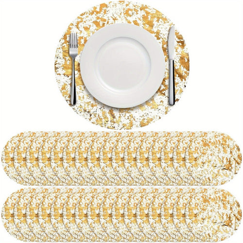 Golden Foil Round Placemats Disposable Table Doilies 50/100pcs – Elegant Mesh Table Pad for Dining, Party & Home Decor