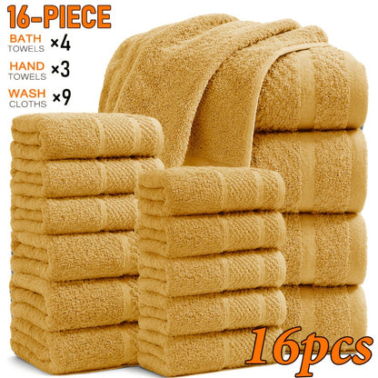Bath Towel Set 450GSM Soft Absorbent - 12 16 18 Piece Cotton Blended Solid Color Bathroom Towels Set for Bath Hand Face | Hotel Spa Quality | Travel Shower Home | Multiple Colors & Sizes Available