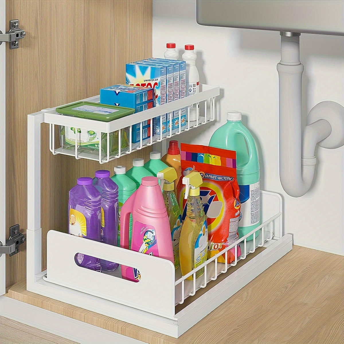 Under Sink Organizer with Sliding Pull-Out Shelf – 2-Tier Metal Cabinet Storage Rack for Kitchen, Bathroom, Pantry & Closet Organization, 1-Pack or 2-Pack