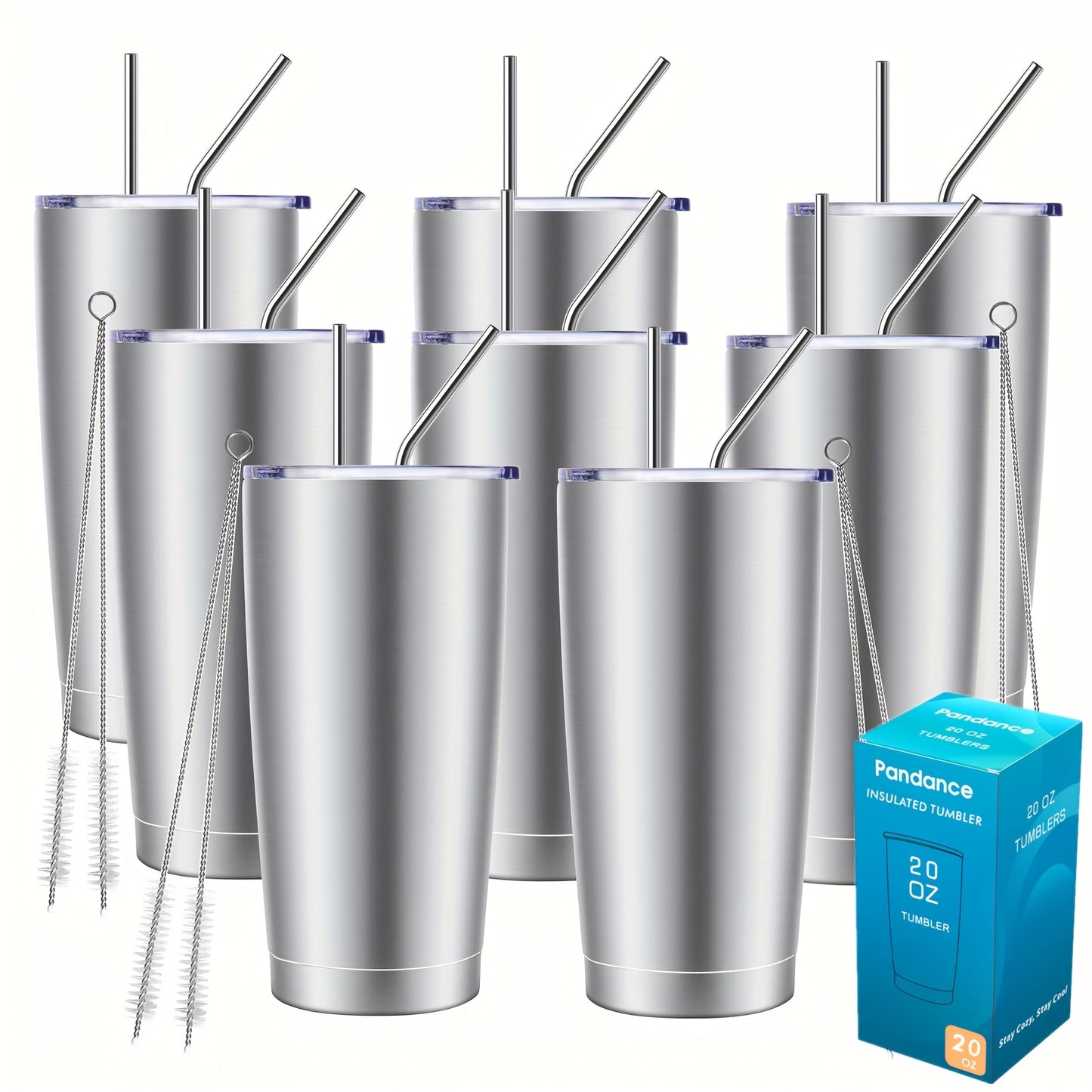 Stainless Steel Insulated Tumblers with Lid and Straw Bulk 20oz 304 Double Wall Vacuum Travel Mug for Hot Iced Coffee Drinks Water Cup Set 8pcs 12pcs 24pcs White Navy Blue Red Silver Black Mix