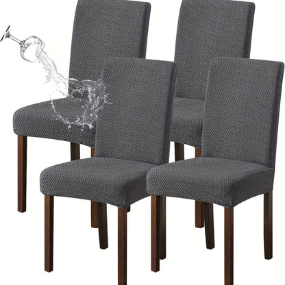 Dining Chair Covers Set of 4 6 Waterproof Stretch Parson Chair Slipcovers - Polar Fleece Jacquard Elastic Band Fit Kitchen Dining Room Chair Protector, 7 Colors, Beige Black Khaki Burgundy Gray