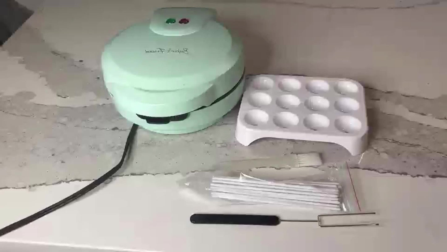 Cake Pop Maker Machine 12-Cavity 1.6 Inch – Electric Cake Pop Set with Flip-Over Even Heating Design, Cake Pop Stand, Sticks & Fork Tool Included, Red & Aqua