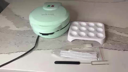 Cake Pop Maker Machine 12-Cavity 1.6 Inch – Electric Cake Pop Set with Flip-Over Even Heating Design, Cake Pop Stand, Sticks & Fork Tool Included, Red & Aqua