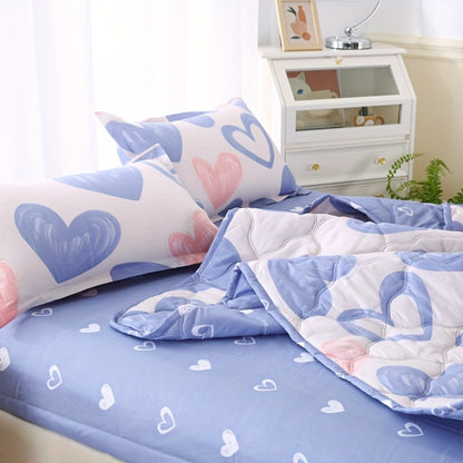 Summer Cooling Quilt Set 3-Piece, Skin-Friendly Thin Comforter with Embossed Print, Soft Breathable Four-Season Lightweight Quilt + 2 Pillowcases for Bedroom Hotel Sofa Single Double Full