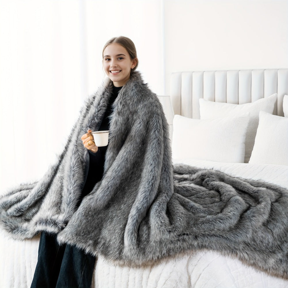Long Hair Fluffy Reversible Plush Velvet Throw Blanket – 300-350gsm Soft Elegant Throw for Couch & Bed, 6 Colors, 2 Sizes