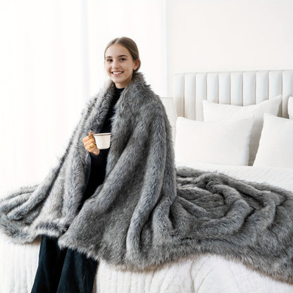 Long Hair Fluffy Reversible Plush Velvet Throw Blanket – 300-350gsm Soft Elegant Throw for Couch & Bed, 6 Colors, 2 Sizes
