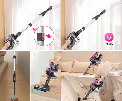 Cordless Vacuum Cleaner 2-in-1 Corded 70KPA Powerful Suction | 6-in-1 Handheld Vacuum with Detachable Battery 45-Min Runtime LED Brush Head 50.5oz Dust Cup | For Hardwood Floor Carpet Pet Hair Home Car