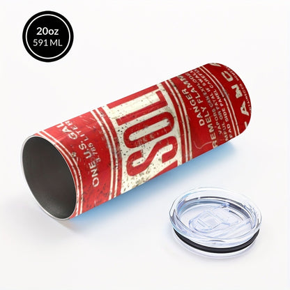 Insulated Tumbler Vintage Gasoline Can Design 20oz - Stainless Steel Travel Mug with Lid & Straw, Double Wall Coffee Cup for Hot Cold Drinks, Camping Drinkware, Unique Gift