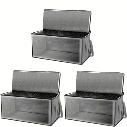Foldable Storage Bags Set of 3 with Transparent Window & Handles – Closet Organizer Bags for Clothes, Bedding, Pillows, Blankets, Stuffed Animals, Dorm Room, Under Bed Storage, Gray