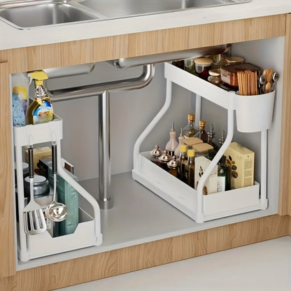 Under Sink Organizer 2pcs with Sliding Shelves – Durable Pull-Out Cabinet Storage for Bathroom Kitchen Space Saving Vertical Design