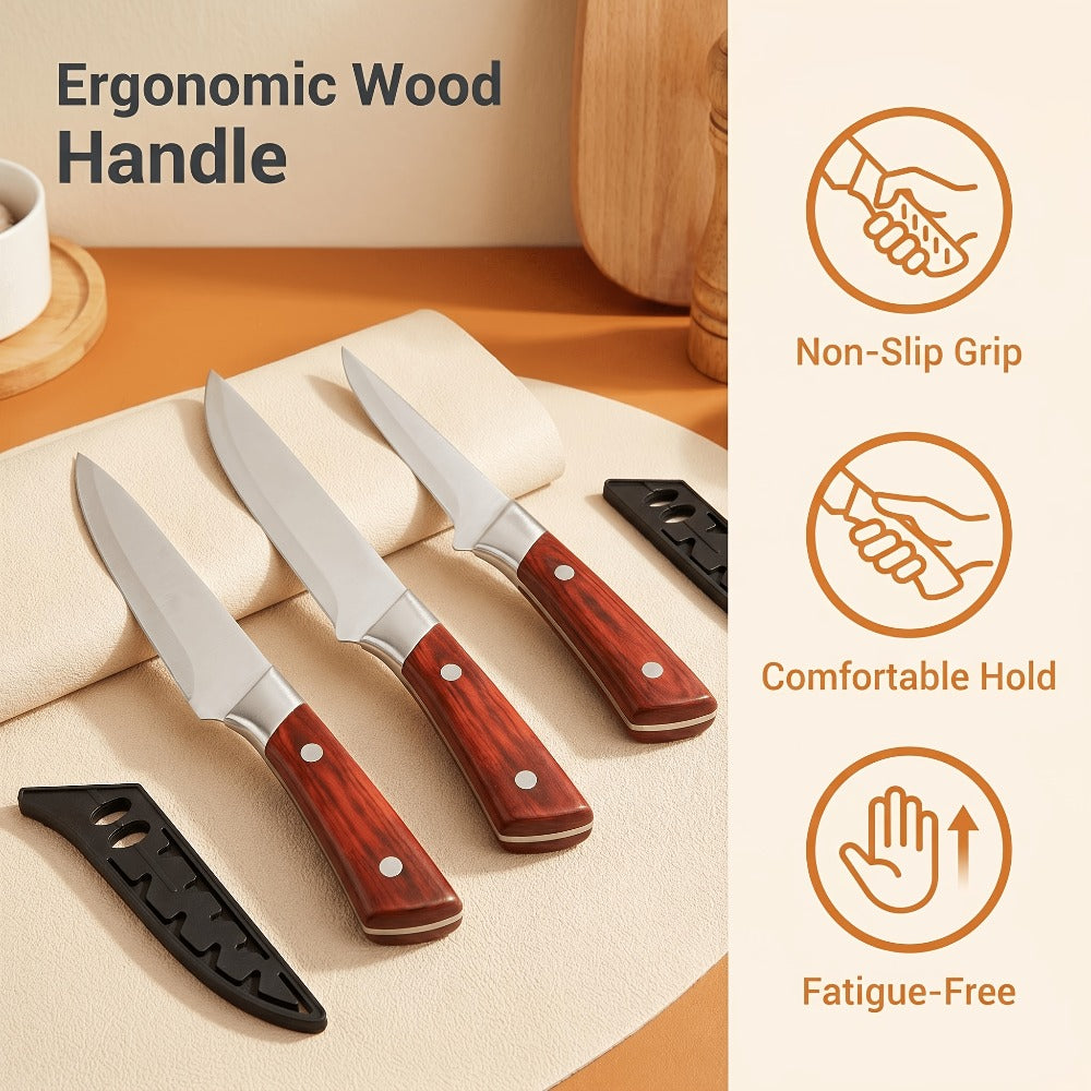Kitchen Knife Set 3-Piece Hand Forged Stainless Steel Chef Knives with Boning Fillet & Carving Blades – Professional Butcher Set for Meat Cutting BBQ Father's Day Gift