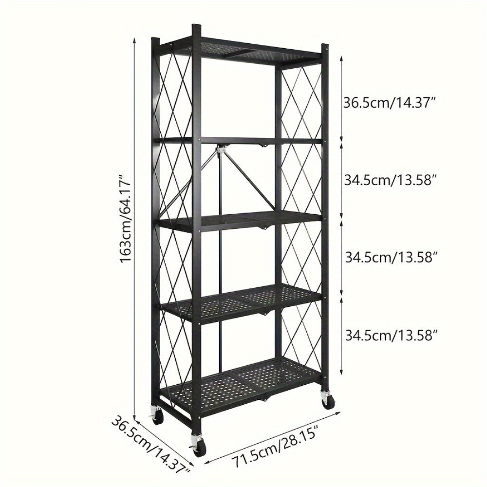 Rolling Storage Shelf with Wheels 3 4 5 Tier Foldable Office File Rack Mobile Floor Standing Organizer for Home Office Black White
