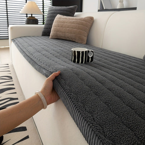 Plush Sofa Cover Bohemian Style Thickened Short Plush Non-Slip Machine Washable Pet Friendly Sofa Slipcover for Living Room Bedroom Office - Armrest Pad to 4 Seater