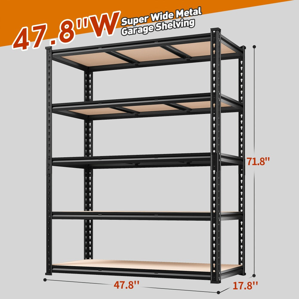 5-Tier Heavy Duty Garage Shelving Unit 2000LBS – Metal & Wood Storage Shelves, Adjustable Utility Rack for Garage, Basement, Pantry, Warehouse, Kitchen & Office, Tool-Free Assembly, Black