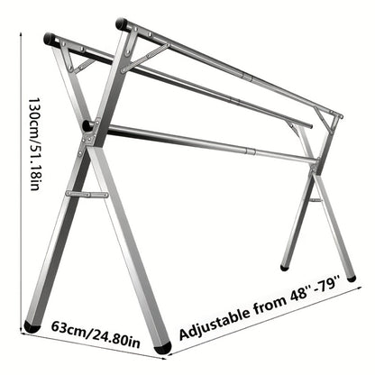 Clothes Drying Rack Collapsible Freestanding, Heavy Duty Stainless Steel Laundry Drying Rack Indoor Outdoor, Adjustable Garment Rack 63" & 79" with Clips