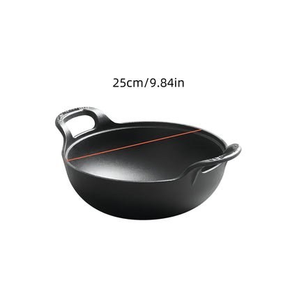 Cast Iron Wok Skillet Non-Stick Deep Stir Fry Pan with Dual Handles - Heavy Duty Uncoated Traditional Cooking Pot Multi-Size 9.84 10.62 11.81 12.59 Inch for Home Outdoor Grilling Baking