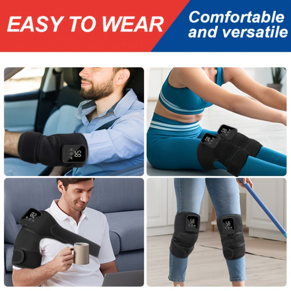 Heated Knee Massager with Heat and Vibration Massage – Wireless Portable Electric Knee Brace Wrap for Pain Relief, Arthritis, Joint Stiffness – 3-in-1 Shoulder Elbow Knee Heating Pad, Gift for Elderly