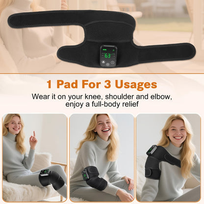 Heated Knee Massager with Heat and Vibration Massage – Wireless Portable Electric Knee Brace Wrap for Pain Relief, Arthritis, Joint Stiffness – 3-in-1 Shoulder Elbow Knee Heating Pad, Gift for Elderly