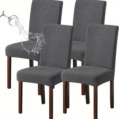 Dining Chair Covers Set of 4 6 Waterproof Stretch Parson Chair Slipcovers - Polar Fleece Jacquard Elastic Band Fit Kitchen Dining Room Chair Protector, 7 Colors, Beige Black Khaki Burgundy Gray