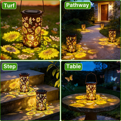 Solar Garden Lantern Outdoor IP65 Waterproof, Hummingbird Butterfly Sunflower Decorative Stake Light, Hand-Painted Solar Powered Yard Patio Porch Decor, Gift for Mom Grandma, Christmas Garden Decoration