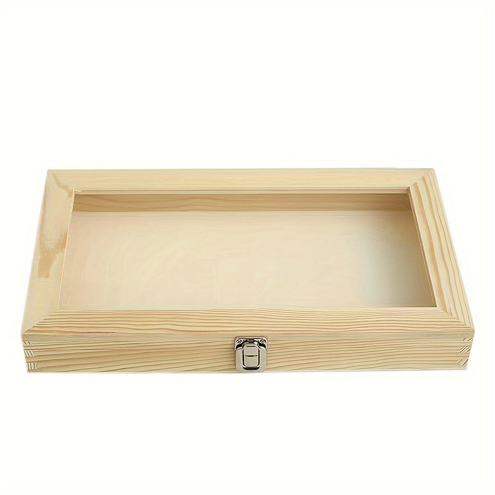 Lockable Wooden Display Storage Box with Acrylic Window – Jewelry & Collectibles Organizer Drawer Box, Elegant Wood Finish, Clear Viewing Panel, Gift Box