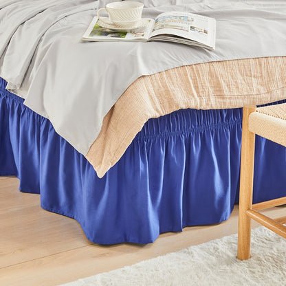 Bed Skirt with Adjustable Elastic Belt - Ruffle Microfiber Dust Ruffle 15 Inch Drop, Hotel Quality, Fade Resistant, Machine Washable, Easy Wrap Fit