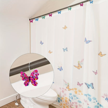 Butterfly Shower Curtain Hooks 12pcs Colorful Decorative Rustproof Metal Rings for Bathroom Wardrobe Curtain Rod