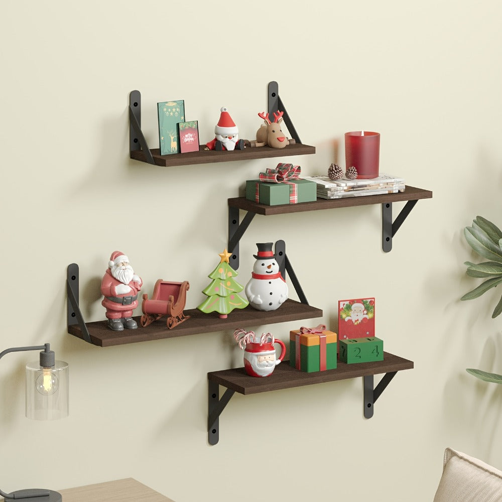 Floating Shelves Wall Mounted 4-Pack – Decorative Wall Shelves for Bedroom, Living Room, Bathroom & Plants, Home Storage Display Shelf for Books, Decor & Accessories, 4 Color Options