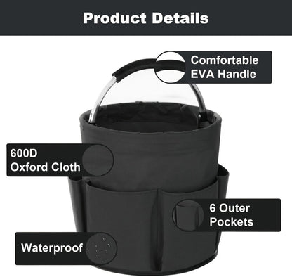 Foldable Cleaning Caddy Organizer 17L with Handle – Portable Collapsible Bucket Bag with 6 Pockets for Cleaning Supplies, Toiletries & Garden Tools, Multi-Purpose Home Travel Basket
