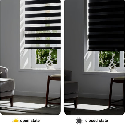 Cordless Zebra Blinds Double Layer Light Control Privacy Window Shades for Bedroom Living Room Office Easy Install Multiple Sizes