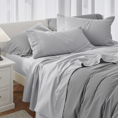 Bed Sheet Set 4-Piece Soft Breathable Cooling Sheets - Flat Sheet, Fitted Sheet & 2 Pillowcases, Wrinkle-Free Hotel Luxury Bedding, All Season Comfort