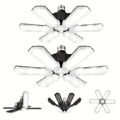 LED Garage Lights 25000LM Deformable – 250W Equivalent E26/E27 Screw-In Ceiling Shop Light with 6+1 / 8+1 Adjustable Panels for Garage, Basement, Attic & Warehouse (1, 2 or 4-Pack)