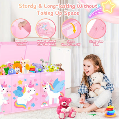 Kids Collapsible Storage Box with Lid Large Toy Chest Bin Organizer Durable Cardboard Flip Top Unicorn Dinosaur for Playroom Bedroom Nursery Boys Girls