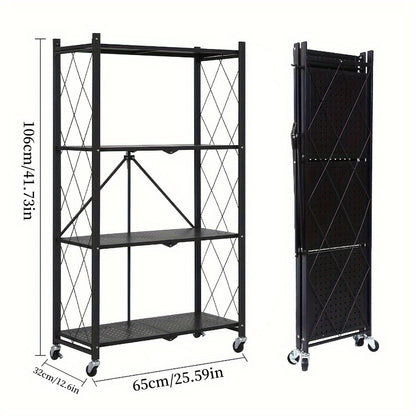 Rolling Storage Shelf with Wheels 3 4 5 Tier Foldable Office File Rack Mobile Floor Standing Organizer for Home Office Black White