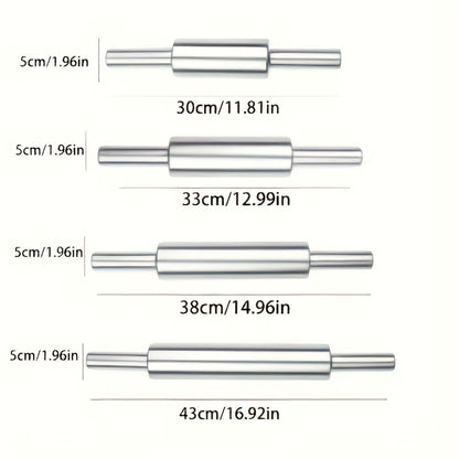Stainless Steel Rolling Pin, Professional Non-Stick Dough Roller with Non-Slip Grip and Rounded Ends, Easy to Clean Baking Rolling Pin for Pizza Dough, Pie Crust, Pasta, Cookie, Bread, Multiple Sizes