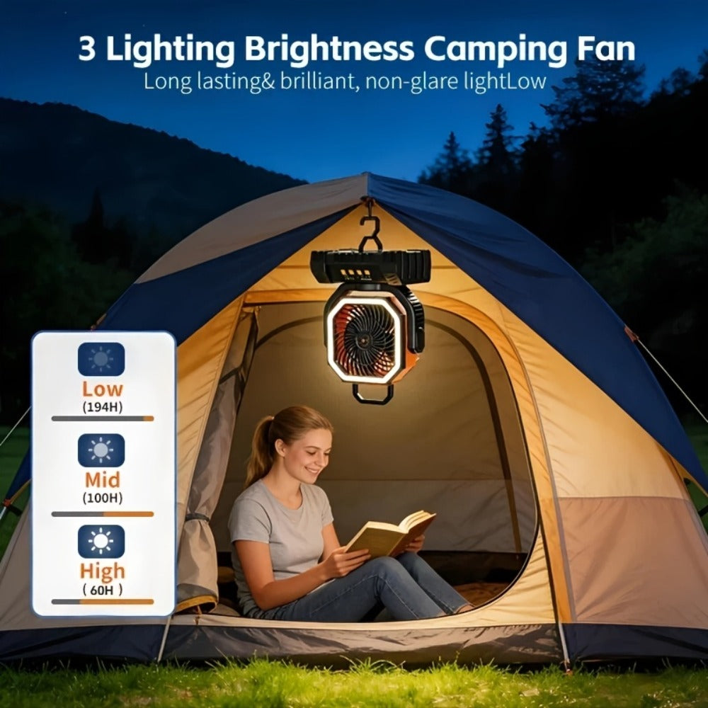 Camping Fan 20000mAh with LED Lantern and Remote Control, 4-Speed 90° Oscillation 1-8H Timer, 59-Hour Battery Life Power Bank Fan with Hook for Tent, Hiking, Outdoor and Indoor Use