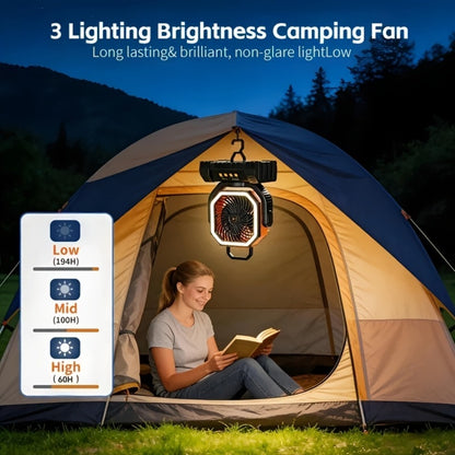 Camping Fan 20000mAh with LED Lantern and Remote Control, 4-Speed 90° Oscillation 1-8H Timer, 59-Hour Battery Life Power Bank Fan with Hook for Tent, Hiking, Outdoor and Indoor Use
