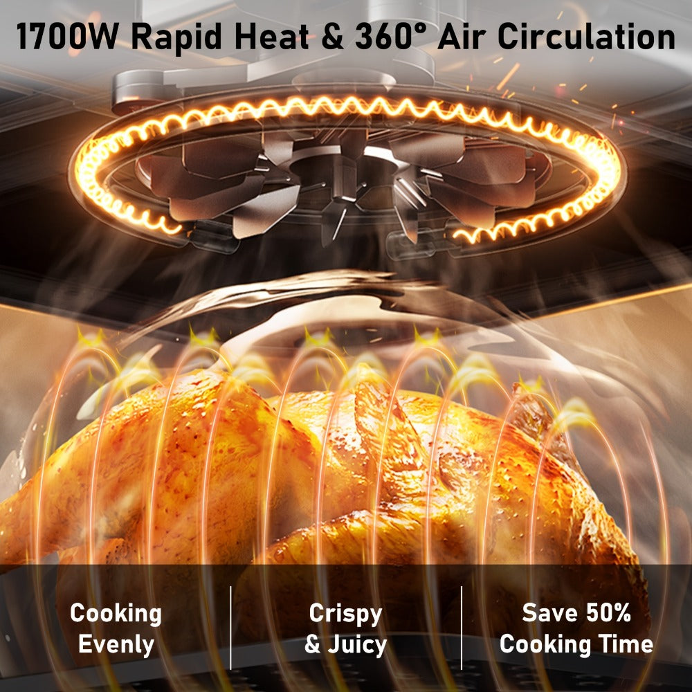 Air Fryer Convection Oven 12QT – 12-in-1 Multi-Function, Touchscreen, Visible Window, Oil-Free Non-Stick Basket, One-Touch Operation, Baking, Roasting, Dehydrating & Fast Cooking