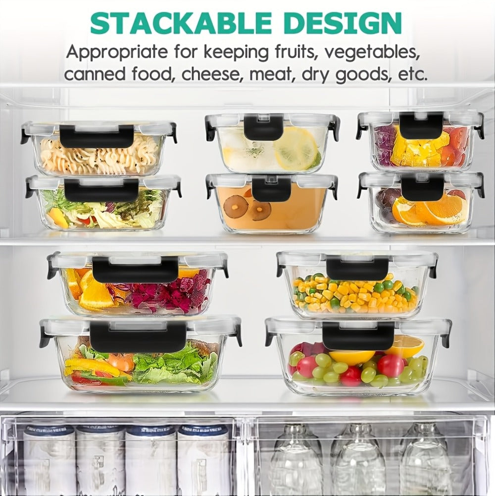 Borosilicate Glass Food Storage Containers Set – 10/12/17pcs Airtight Meal Prep Bento Boxes with Locking Lids, BPA Free, Microwave & Dishwasher Safe, Leak Proof, Mixed Colors