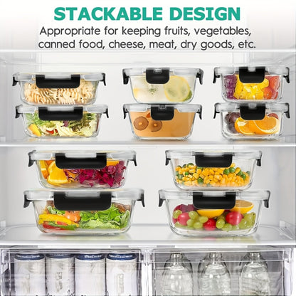 Borosilicate Glass Food Storage Containers Set – 10/12/17pcs Airtight Meal Prep Bento Boxes with Locking Lids, BPA Free, Microwave & Dishwasher Safe, Leak Proof, Mixed Colors