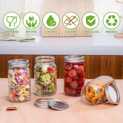 Mason Jars 32 oz Wide Mouth with Lids 4 Pack – Glass Canning Jars for Food Storage, Meal Prep, Pickling, Fermenting & Pantry Organization, Dishwasher Safe, Leak-Proof Split Seal Lid