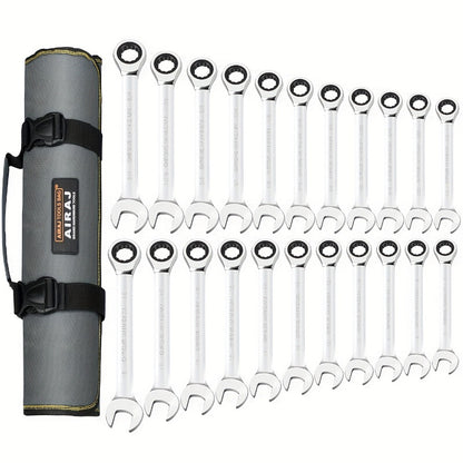 Combination Ratcheting Wrench Set 22pcs SAE & Metric, 1/4"-3/4" & 6-18mm Chrome Vanadium Steel, 72-Tooth Ratchet Wrenches with Oxford Bag, ANSI Standard for Car Repair & Home Appliance Maintenance