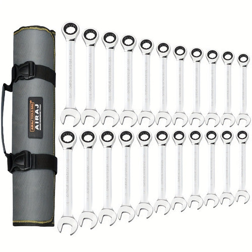 Combination Ratcheting Wrench Set 22pcs SAE & Metric, 1/4"-3/4" & 6-18mm Chrome Vanadium Steel, 72-Tooth Ratchet Wrenches with Oxford Bag, ANSI Standard for Car Repair & Home Appliance Maintenance