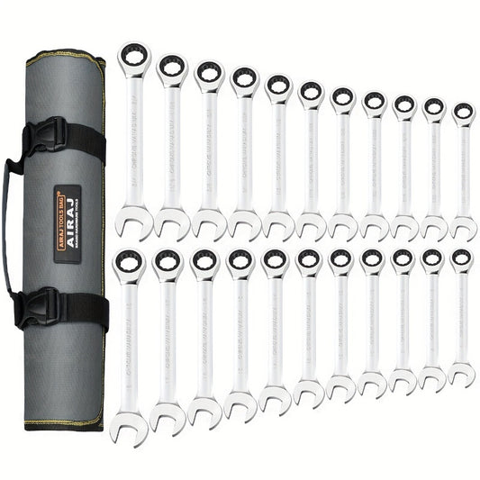 Combination Ratcheting Wrench Set 22pcs SAE & Metric, 1/4"-3/4" & 6-18mm Chrome Vanadium Steel, 72-Tooth Ratchet Wrenches with Oxford Bag, ANSI Standard for Car Repair & Home Appliance Maintenance