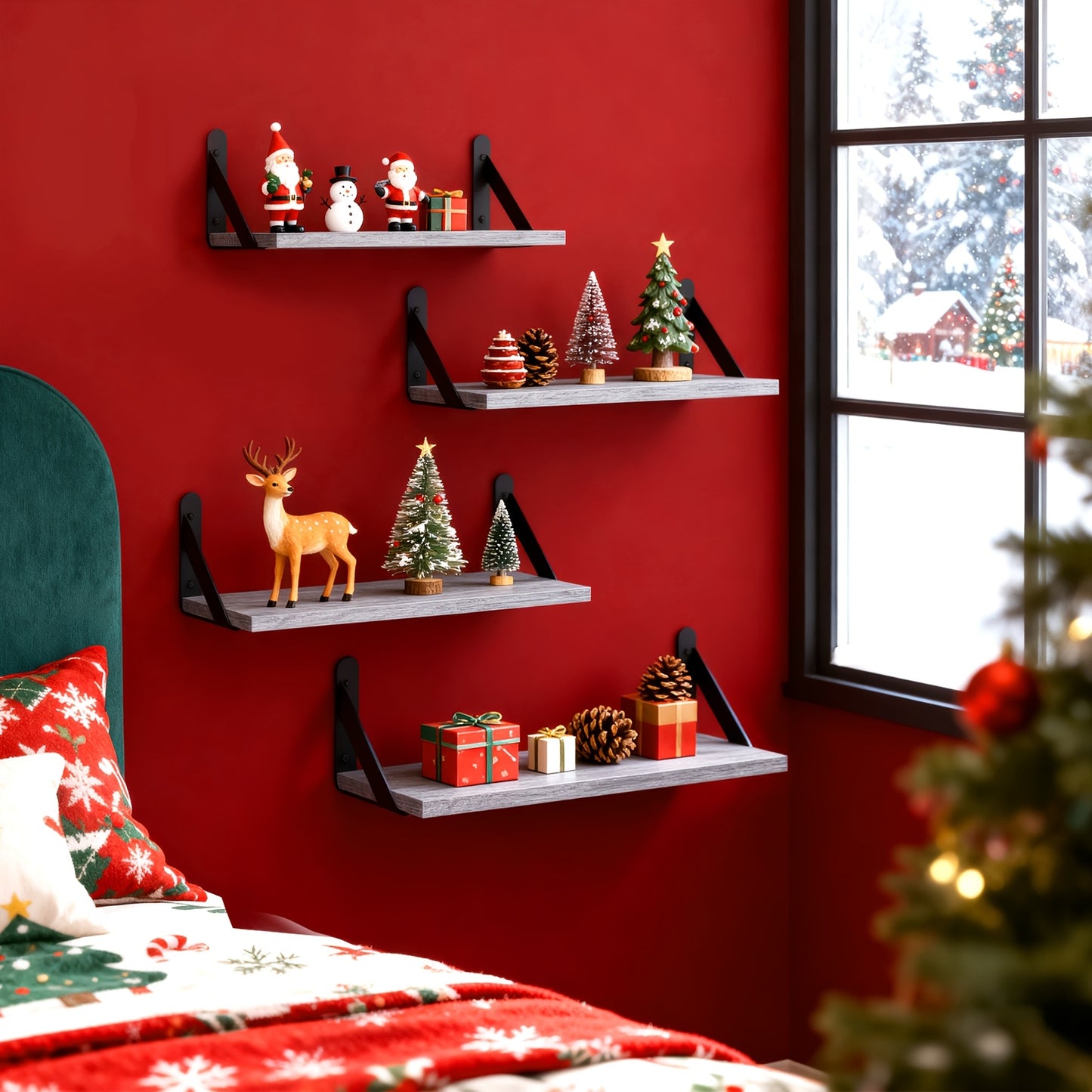Floating Shelves Wall Mounted 4-Pack – Decorative Wall Shelves for Bedroom, Living Room, Bathroom & Plants, Home Storage Display Shelf for Books, Decor & Accessories, 4 Color Options