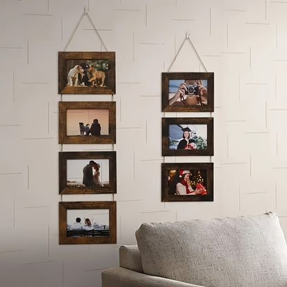Picture Frame Set 4pcs Wooden Glass 4x6 with Flip-Top Display – Collage Photo Frames for Wall & Desktop, Interchangeable Mat, Home Decor Room Aesthetic – Wedding, Housewarming & Holiday Gift (White/Brown)