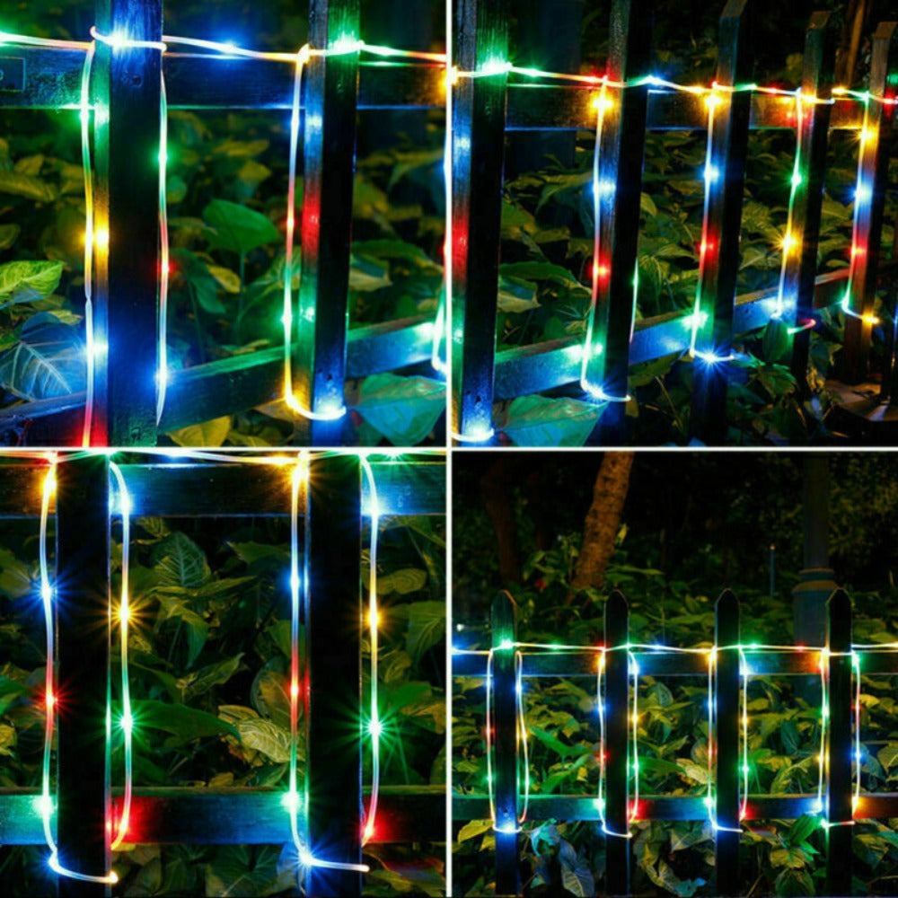 Outdoor Solar LED String Lights Waterproof – Flexible Fairy Lights 23FT to 105FT for Pool, Fountain, Garden, Patio & Wedding Decor – Neon Blue, White, RGB & Amber Colors