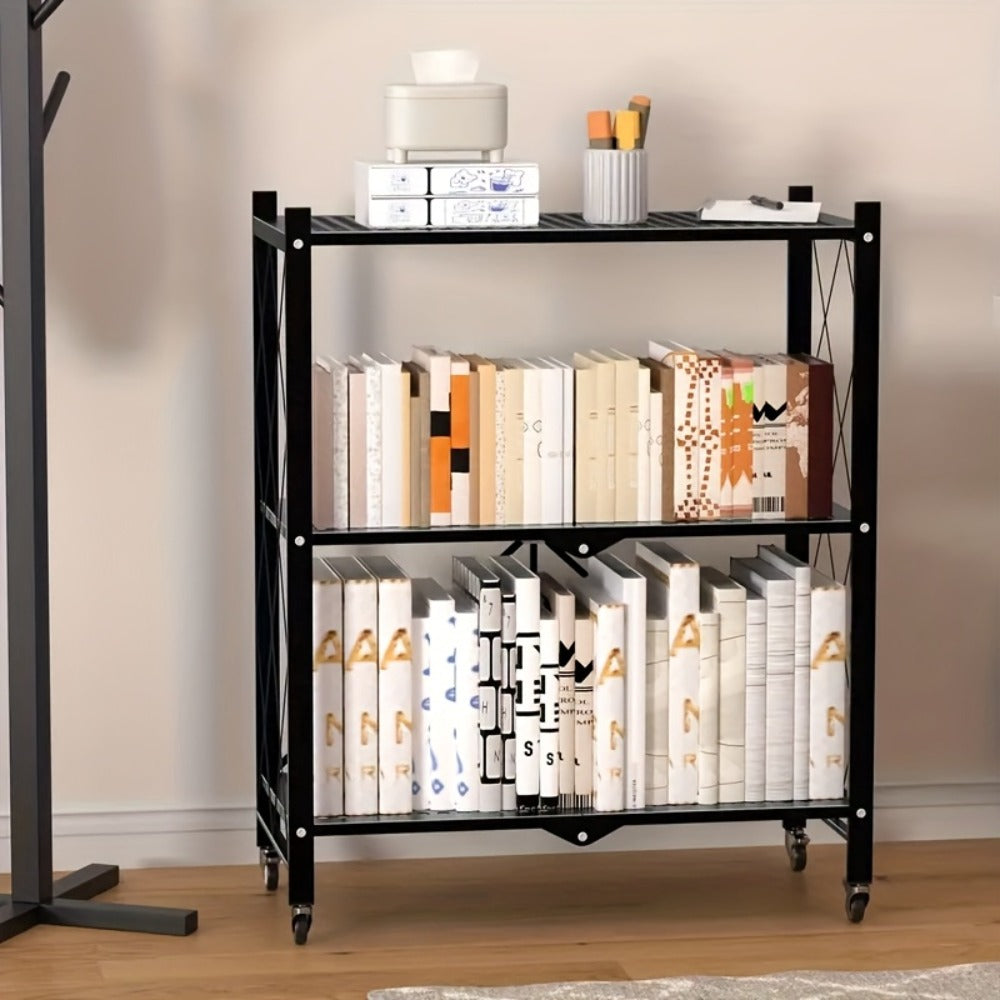 3/4/5-Tier Wheeled Storage Rack with Shelves – Foldable Floor-Standing Utility Organizer